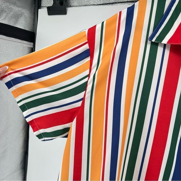 SHEIN Curve Women’s Rainbow Striped Collared Short Sleeve Button Front Top 4XL - Picture 5 of 11